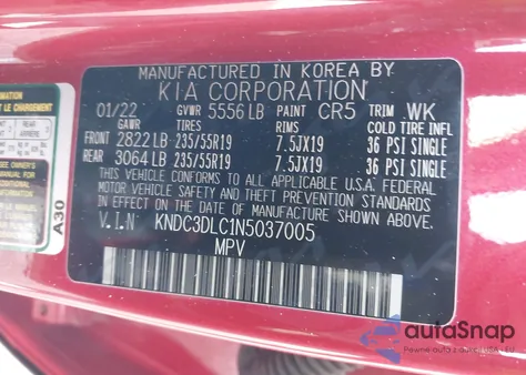 2022 Kia Ev6 Wind from USA, damaged, VIN KNDC3DLC1N5037005